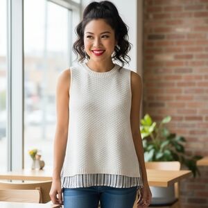 Ann Taylor LOFT Ivory Knit Layered Look Sleeveless Sweater Top